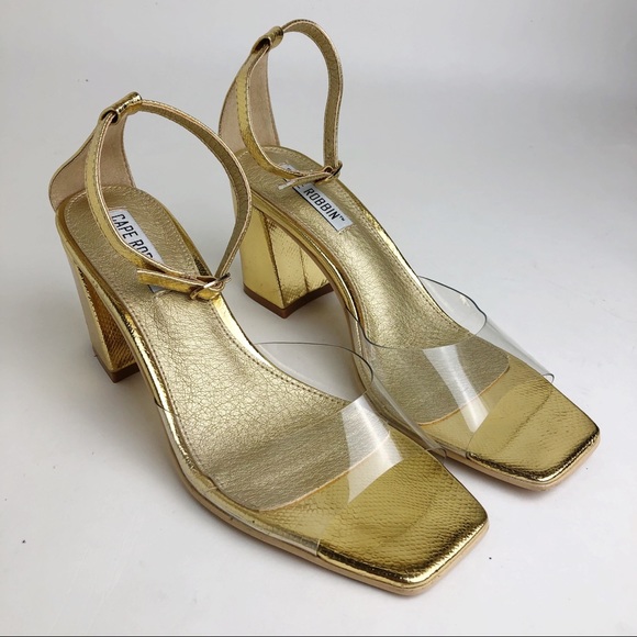 Cape Robbin Gold/Clear Block Heels Size 6 1/2” - Picture 2 of 8